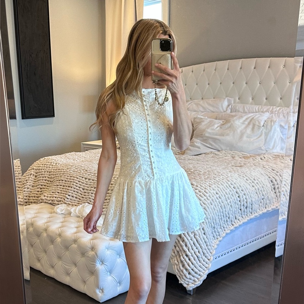 White Eyelet Fit-and-Flare Mini Dress